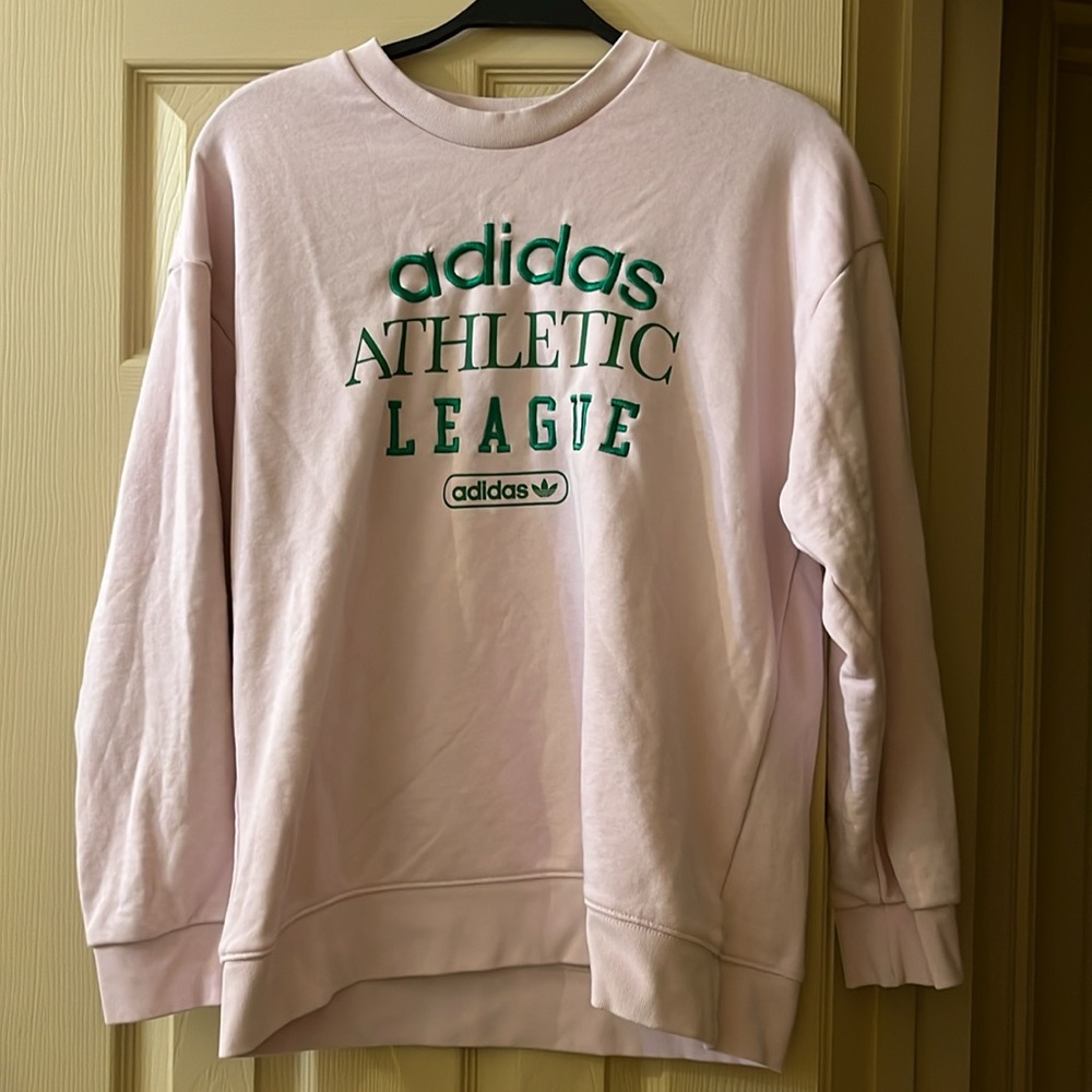 Adidas Pink Green Embroidered Girly Preppy Sporty Casual Sweater